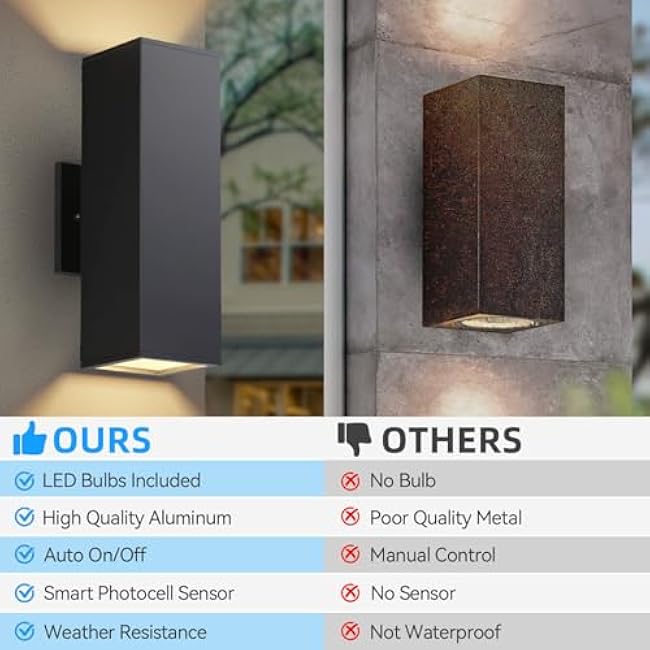 Dusk to Dawn Outdoor Lighting 2 Pack, Modern Outdoor Wall Lights Black Exterior Lighting Fixtures with E26 Base, Waterproof Sconce Outside Lights for House Porch Front Door, Bulbs Included