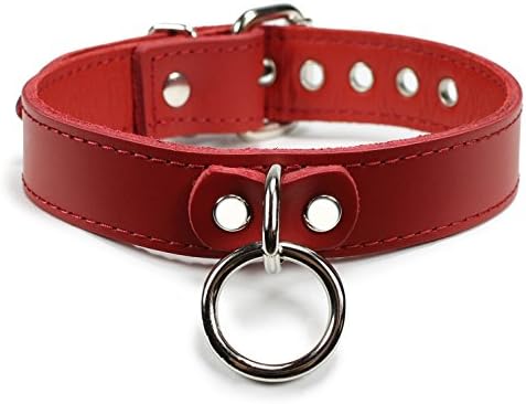 VP Leather Martin Collar Chic Full Grain Leather Handcrafted (Red, Large)