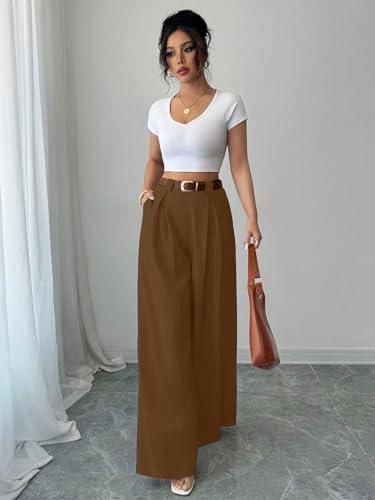 Image of Aahwan Solid High Waist Straight Korean Loose Pleated Wide Leg Trouser for Women's & Girl's