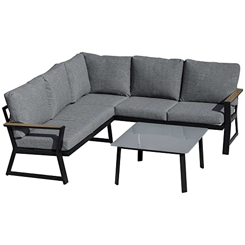 Outsunny 3-teiliges Gartenmöbel-Set mit Beistelltisch L-Form Sofa...