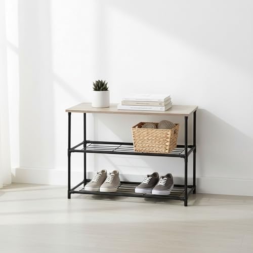 INDE MOBLEKIT | Estantería de Almacenaje Acero y Madera 3 Baldas 60×30×43 cm, Mueble Compacto para Cocina o Entrada, Estantería Metálica Pequeña y Robusta con Acabado Mate