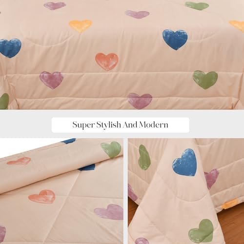 Image of FRESH FROM LOOM Microfiber All Seasons Collection Micro Fiber Comforter | Dohar | Quit | Single Bed | Double Weaved | Washable | Hypoallergenic Skin Friendly (Heart-Brown | 60x90 in, Single Bed)