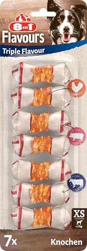 8in1 Triple Flavour Knochen XS - leckere Hundeknochen mit Hähnchenfilet, Schweine- und Rinderhaut, 7 Stück