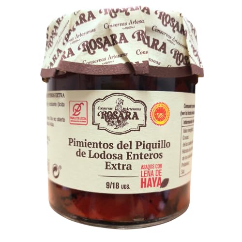 Pimiento Rojo Entero 250Gr - Pimientos Piquillo de Lodosa DOP 9/18 Ud - Pimientos del Piquillo Extra - Pimientos Rojos Auténticos Con Sello de Origen - Marca Rosara