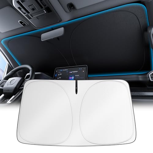 Image of Wigoo 2026 Upgrade Universal Car Windshield Sun Shade [100% Light Block, Durable 210D Oxford] Foldable Heat Insulation Interior Sun Visor to Keep Interior Cool with Storage Bag, S1(59 inchx29 inch)