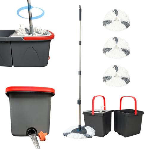 La Mejor Lista de Escobas y trapeadores comprados en linea. 44 Bluelander Trapeador con Exprimidor y Cubeta, Mechudo con Cabezal de Algodón Bicolor, Trapeador Giratorio con Palanca de Acero Inoxidable, Fácil de Usar y Almacenar