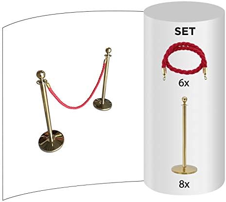 Flexibarrier Rope & Post Barrier Kit (8x Brass Barriers + 6x Red Ropes)