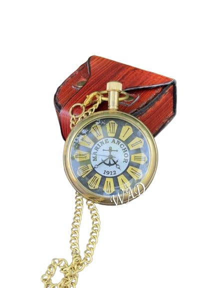 Unisex Pocket Analog Watch Chain and Leather Case Dial Yellow White Great Gift for Husband Dad or Friends Love-image-26