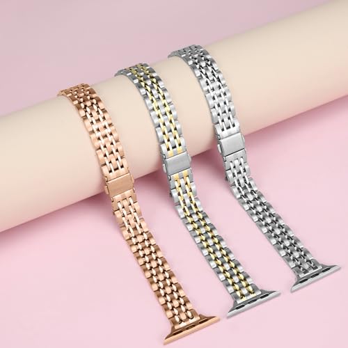 Image of Anlinser Metal Bands Compatible with Apple Watch Band for Women 49 /46 /45 /44 /42 /41 /40 /38mm, Thin Band Designed for iWatch Series 11 10 9 8 7 6 5 4-1 SE (42 /41 /40 /38mm, Starlight)