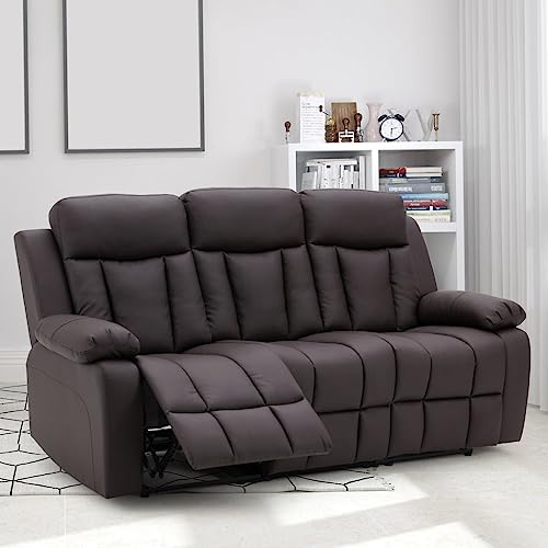 Torque - Janet 3 Seater Leatherette Manual Recliner (Brown) | Rec...