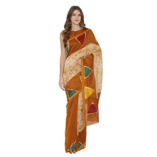 PINKSHINK Womens Chanderi Silk Brown Printed Indian/Pakistani Saree with Unstitched Blouse Piece