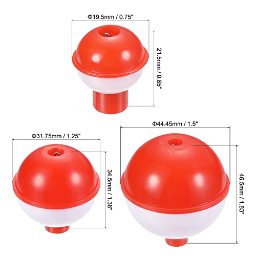 PATIKIL 0.75/1.25/1.75 Inch Fishing Bobber Bulk, 15 Pack Hard ABS Push Button Round Buoy Float Bobber Tackle, Red and White - Image 2