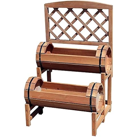M-V-O Outdoor Patio Double Barrel Plant Stand, Wooden Garden Twin Barrel Planter With Trellis, Gardening Accessories Flower ,Plant Pots For Growing ,Climbing Plants (Natural) Cover