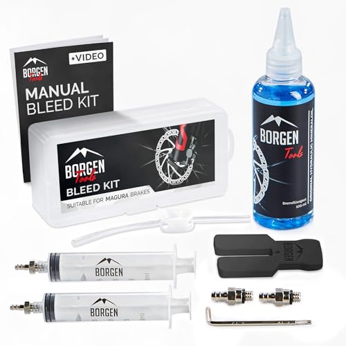 Borgen Bike Brake Bleed Kit for Magura Hydraulic Disc Brakes I Bicycle Bleed Kit with 100ml (3.4oz) Hydraulic System Mineral Oil - Made in Germany. Step by Step Instructions and Video Manual