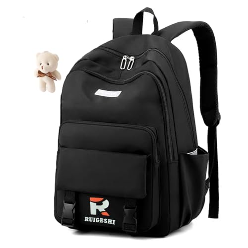 Mochila Leve Feminina Escola Trabalho Viagem Fashion Mochilas Para Notebook Moderna Menina Bolsa Fofa Estilosa (PRETO)