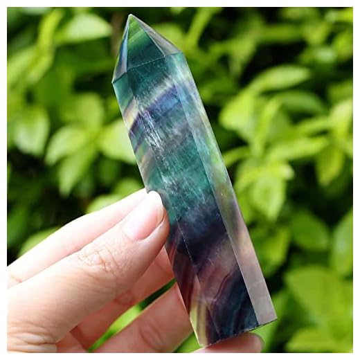 LAIDANLA 4" Fluorite Healing Crystals Wands Polishing Natural Reiki Energy Wand Stone Hexagonal Point Obelisk Large Crystal Gemstones for Meditation Therapy Crystal Grid Gifts Decoration 1Pcs