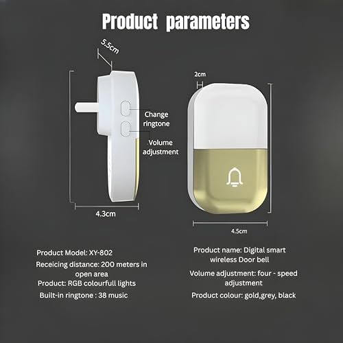 Image of Ash & Roh Digital Smart Wireless Door Bell Waterproof with Receivers 200m Range Colorful Lights Easy Plug & Play Installation Perfect for House, Villa, Office & Shops (White Two Bell One Receivers)