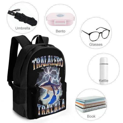 Tralalero-Tralala Merch Backpack With Pocket Italian-Brainrot Meme Travel Backpack 42x30.5cm4