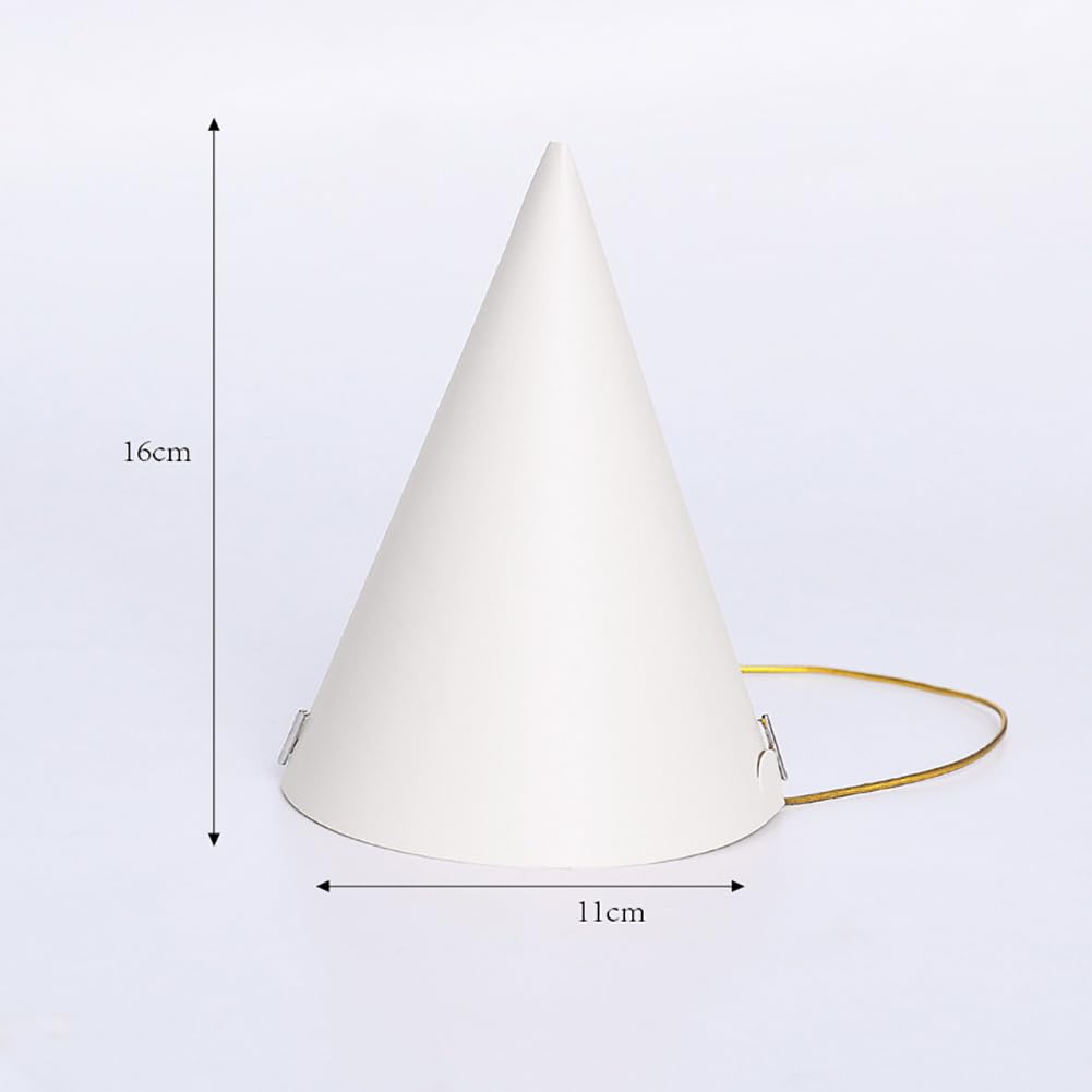 JIHUOO 30 cappelli a cono di carta bianca, per feste di compleanno e vacanze, con cordino elastico