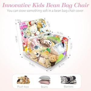 Stuffed Animal Storage Clear Bean Bag Chairs for Kids, Transparent Chair Covers to Organize and Store Animal Plush Toys, PVC Beanbag Cover Stuffed Animal Toy Stuffed Animal Storage Clear Bean Bag Chairs for Kids Transparent Chair Covers to Organize and Store Animal Plush Toys PVC Beanbag Cover Stuffed Animal Toy