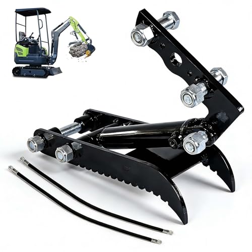 Mini Excavator Hydraulic Thumb Clip 3 tons Hydraulic Thumb Kit with L-Bracket and Hydraulic Hose*2 Anti-Slip Tooth Design Branching Grippers for River Dredging Earth Moving Breaking Rocks