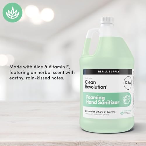 Image of Clean Revolution Foaming Hand Sanitizer 128 oz Refill Bottle 4-Pack, Gentle, Aloe Scented, 70% USP Medical Grade Ethanol, Medical Facility Compliant - Made in USA