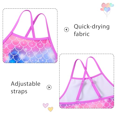 Image of Girls Tankini Swimsuit Mermaid Bathing Suits Criss-Cross Strap Adjustable Summer Beach Two Piece Swimwear Size 4-12