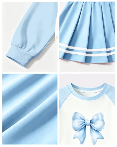 Image of Betusline Girls Skirt Set JK School Uniform 2-Piece Outfit - Long Sleeve & Webbing Solid Skirt,4-14Y
