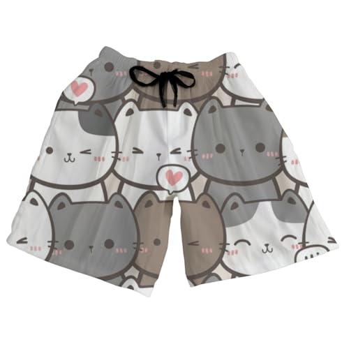 Pantalones cortos de natación para hombre, pantalones cortos de natación para hombre, pantalones cortos con cordón ajustable en la cintura, regalo para hermanos, Caras de gatito blanco nieve, M