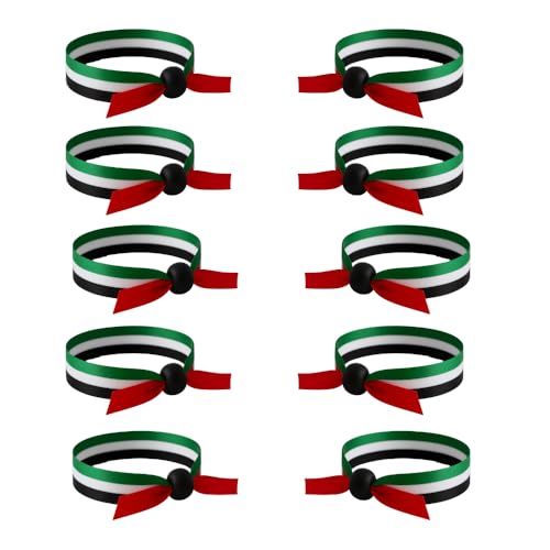 UAE Flag Ribbon Wristbands Soft Adjustable Flag Bands Lightweight and Comfortable for National Day School Activities Sports Parties and Daily Wear (10 Pcs)