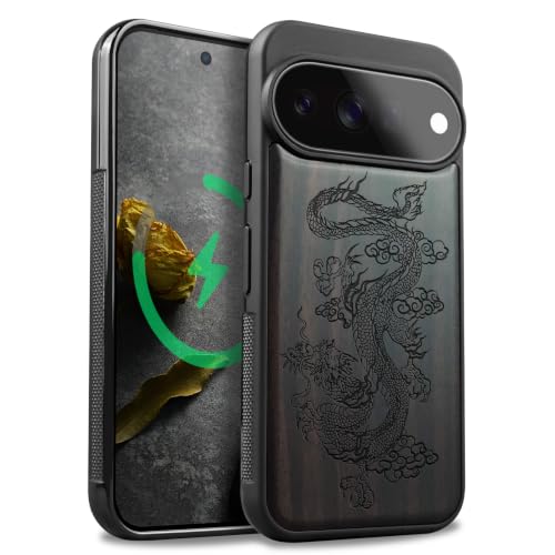 Coque Pixel 11 Pro dragon au quotidien étui bois magnétique et antichoc pour charger partout