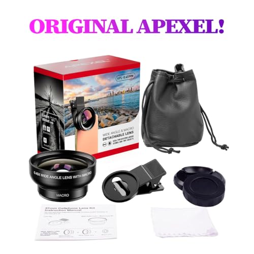 Kit Lente Apexel 0.45x Grande Angular Super Wide Angle e 12.5x Super Macro - Universal Para Celulare