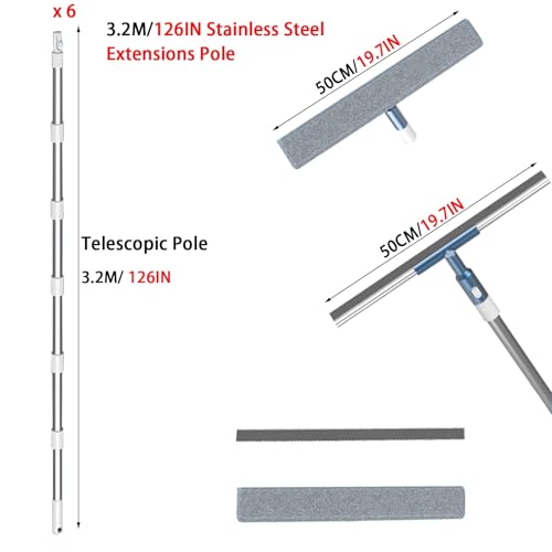 Limpiador profesional de ventanas con escobilla de goma de 20 pulgadas, barra telescópica de acero inoxidable que se extiende hasta 84 pulgadas, perfecto para puertas de ducha, espejos, paredes