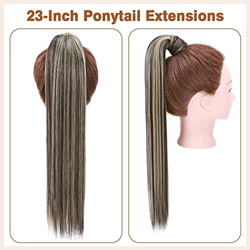 TESS Clip in Ponytail Extension Blonde 23",Hair Extensions Ponytail Synthetic Wrap Around Long Straight Fake Pony Tails Hair Pieces for Women(#4AP24A) - Image 4