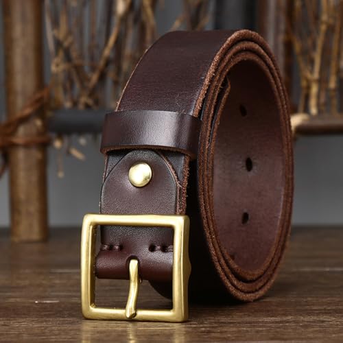 Leather Belt Cowhide Belts for Men Women Heavy Duty Full Grain Leather Strap Casual Work 3.3cm Wide Prong Square Gold Buckle(120cm/47 Coffee)4
