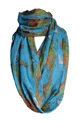 Etwoa's Blue World Map Infinity Scarf, Women's Circle Scarf, 32" x 12" Chiffon2