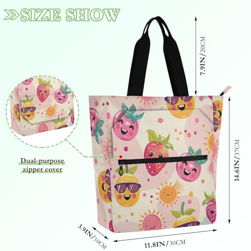 Kids Tote Bag Piano Book Bag for Kids Adults, Fruits Waterproof Handbags Grocery Beach Bag with Zipper Pockets for School Work Travel Rainbow2