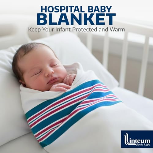 Linteum Textile Supply Hospital Receiving Blankets for Newborns – 100% Cotton, 30x40 in, White w/Teal & Pink Stripes – Classic Swaddle Wraps for Babies – 3-Pack - Thumbnail 3