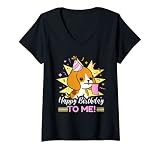 Femme Joyeux anniversaire à moi avec un chien mignon T-Shirt avec Col en V