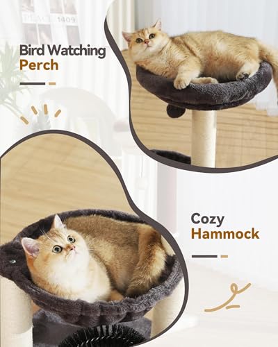 Image of FluffyDream Cat Tree Tower for Indoor Cats, 27.8 Inches Multi-Level Cat Tree with Scratching Posts Plush Basket & Perch for Play Rest, Cat Activity Tree with Dangling Ball for Kittens /Small Cats