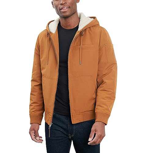 Veste Lucky Brand Bomber homme avec capuche doublée en fausse fourrure sherpa