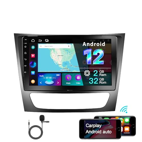 Amaseaudio Android 12 Radio de coche ultradelgada para Benz W211 (2002-2008), pantalla táctil de 9 pulgadas, DSP+, compatible con Carplay Android Auto/BT 5.0 WIFI/GPS Navi/HD1080P/OBDII