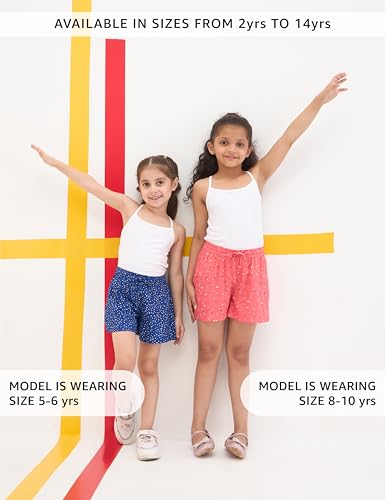 Image of Amazon Brand - Symbol Girls Flared Fit Printed Rayon Shorts | Elasticated Waistband | Age 2-14 Years