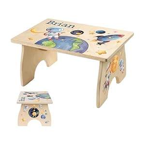 Step Stool for Toddlers Personalized Wood Kids Step Stool with Name for Kitchen Sink Bathroom Potty Training Toilet Kitchen Sink Sturdy and Safe Made in USA by BloomOwl Astronaut