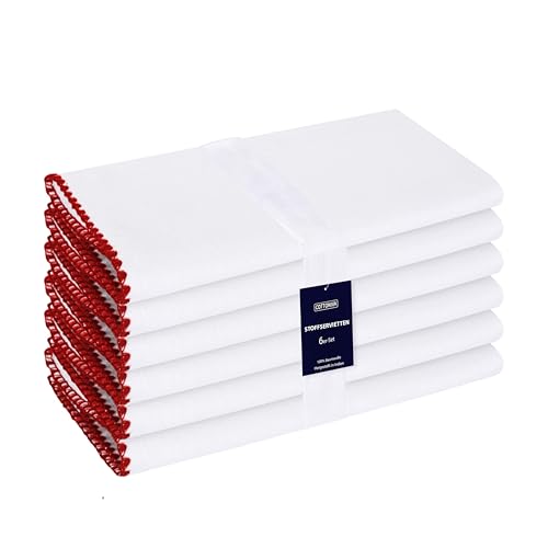 Cottoniva Premium Servilletas de Tela algodón 100% - 50 x 50 cm Juego de 6 - Suave Cómoda Duradera Calidad de Hotel - Servilletas Reutilizables Lavable para Fiestas y Uso Diario - Rojo Blanco