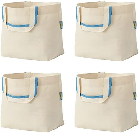 I-K-E-A Foldable SPIKRAK Shopping Bags, Reusable Grocery Tote Bag Lightweight Strong & Durable Cotton Natural 3 Gallons, 4 Pack Medium