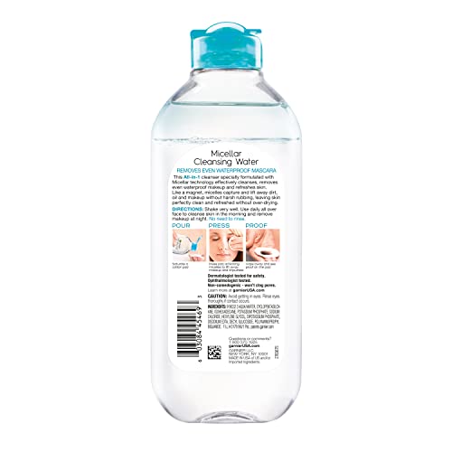 Garnier Skinactive Micellar Water For Waterproof Makeup, Facial Cleanser & Makeup Remover, 13.5 Fl. Oz, 1 Count (Packaging May Vary) #TOP1