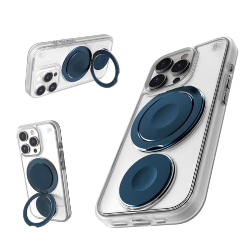 STM Roll Spin MagSafe® Case for iPhone 16 Pro Max - Designed to Calm Your Mind- Fidget Spinning Disc- Impact Absorbing TPU for Enhanced Drop Protection - Magnetic Ring 360° Kickstand - Clear/Blue