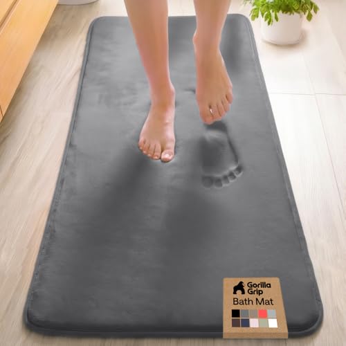 Image of GORILLA GRIP Memory Foam Bath Rugs, Soft Absorbent Velvet Bathroom Mats, Durable Dots on Underside, Machine Washable Bathmat, Carpet Rug Room Decor for Shower Floor, 60x24 Mat, Graphite Gray