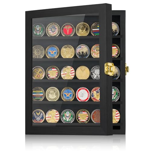 Military Challenge Coin Display Case 11x14IN, Medal Shadow Box with HD Acrylic Glass, Removable...